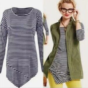 CAbi Boat Stripe Long Sleeve Tee Asymmetrical Hem Style# 5064 Size Small NWOT